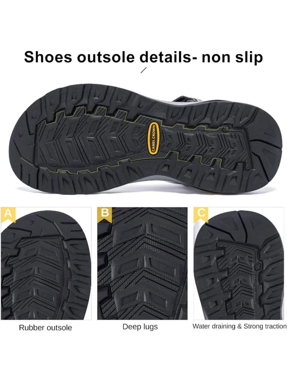 Men's Black And Grey Arch Support Open Toe Waterproof Hiking Sport Sandal Shoes